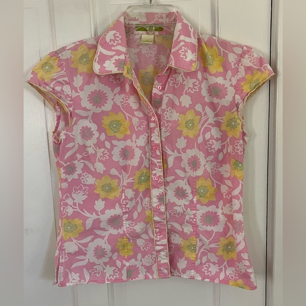 Sigrid Olsen floral spring summer cotton button up Shirt S Cottagecore Feminine
